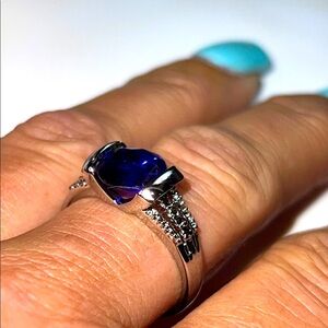 Sterling Silver Blue Gemstone Ring with Accent Stones